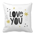 Square peach skin pillowcase with LOVE YOU text and gold star pattern on white background - Nordic Art Love You (27)