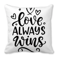 White peach skin cushion cover with black Love Always Wins print and heart icon - Love Always Wins (30)