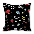 Black square throw pillow cover with colorful romantic heart and love graffiti pattern - Colorful Hand Drawn Photography Doodle Style (6)
