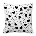 Square peach skin pillowcase with black heart and Cupid arrow patterns on white background - Cupid's Arrow Black Floral (19)