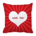Housse de coussin rouge Saint-Valentin avec texte LOVE YOU et cœur blanc sur fond rayonnant - Style Love You Radial Rouge (19)
