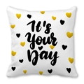Federa in lino bianco con cuori neri e oro e stampa con scritta It's Your Day - It's Your Day (7)