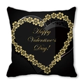 Black peach skin pillowcase with golden floral heart for Happy Valentine's Day decor - Gold Floral Heart Cluster Style (14)