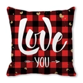 Kussensloop met rood en zwart ruitpatroon met Love You tekst en gouden hartjes - 45x45cm / Rood Zwart Geblokte Love You Gouden Hart Stijl (6)