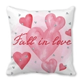 Funda de almohada cuadrada con corazones rosa acuarela y frase Fall in Love - Corazones de Acuarela Fall In Love (11) / 45x45cm