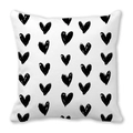 Square peach skin pillowcase with black hand-drawn heart pattern on white background - Minimalist Black and White Array Heart Style (6)