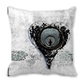 Pfirsichhaut Kissenbezug mit Vintage Schlage Herzschloss und industriellem Kunstdruck - Vintage Metall Schloss Kunst (12) / 45x45cm