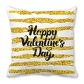 Weißer Kissenbezug mit goldenen Streifen und Happy Valentine's Day Schriftzug - Weiß Gold Glitzer Horizontalstreifen Stil (4)