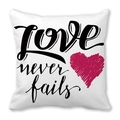 Housse de coussin en peau de pêche avec texte LOVE never fails et cœur rouge - L'amour n'échoue jamais (3)