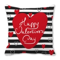 Valentijnsdag kussensloop met zwart-witte strepen en rode hartjes patronen - Zwart Wit Gestreept Happy Valentine's Day Stijl (1)