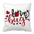 Housse de coussin blanche carrée motif love bug avec cœur à carreaux rouge et noir - love bug Coccinelle avec Cœur à Carreaux (16)