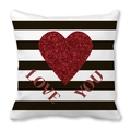 Kussensloop met zwart-witte strepen en rood glitterhart Love You print van linnen stof - Zwart Wit Gestreept Love You Hart Stijl (2)