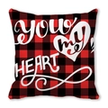 Vierkante kussensloop met rood-zwart ruitpatroon en YOU HEART ME tekst voor Valentijn - 45x45cm / Rood Zwart Geblokte You Heart Me Stijl (8)