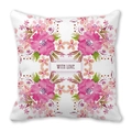 Pink peach skin cushion cover with watercolor floral patterns and With Love text - 45x45cm / With Love Floral