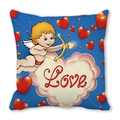 Valentine's Day pillowcase featuring Cupid and Love text on peach skin fabric - Blue Background Cupid 3D Heart Style (20)