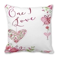 Pink heart and floral watercolor pillow cover with One I Love text on white peach skin fabric - 45x45cm / One I Love