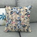 Fodera per cuscino vintage stile pittura a olio con rose blu su tessuto beige a righe - Rosa Blu Pastorale Vintage (1) / 45x45cm