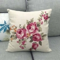 Fodera per cuscino stile pittura a olio con rose rosa su tessuto di lino per divano - Rosa Viola Floreale (2) / 45x45cm