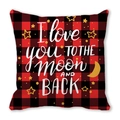 Kussensloop met rood-zwart ruitpatroon en I love you to the moon and back tekst - 45x45cm / Rood Zwart Geblokte I Love You To The Moon Stijl (9)