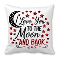 Housse de coussin blanche en peau de pêche avec texte I Love You To The Moon - Slogan I Love You avec Étoiles et Cœurs à Carreaux (19)