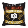 Black photography theme pillow cover with All I Care About Photography print - I Care About Photography Slogan Style (12)