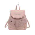 Pink minimalist fashion backpack featuring cartoon bear embroidery and metal chain detail - Without Pendant / Pink