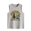 Detail des grauen Tanktops mit 'And into the forest' Text, Regenbogen und Kiefern - S / Hellgrau