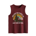 Detailaufnahme des Vintage Wald-Grafikdrucks auf einem lockerem dunkelrotem Tanktop - S / Burgunderrot
