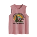Detail of dusty rose tank top featuring pine forest print and motivational quote - Rose Gold