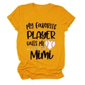 Detail of yellow cotton t-shirt with 'My Favorite Player Calls Me Mimi' baseball print - S / Mustard Yellow (Black Font)