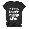 T-shirt gris anthracite col rond avec imprimé My Favorite Player calls me Mimi baseball - Noir Chiné (Police Blanche)