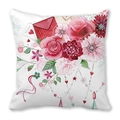 Pink Happy Valentine's Day peach skin pillowcase with watercolor rose and love heart print - 45x45cm / Romantic Envelope Heart