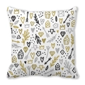 Square pillowcase with white peach skin fabric and gold graffiti heart and crown prints - Fashion Graffiti Illustration