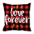 Rood en zwart geblokte kussensloop met witte Love Forever tekst en gouden accenten - 45x45cm / Rood Zwart Geblokte Love Forever Gouden Golf Stijl (10)