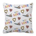 White square peach skin pillowcase with hand-drawn coffee cups and With Love hearts - Colorful Coffee and Heart Style (14)