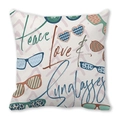 Kissenbezug Peace Love & Sunglasses mit bunten Sonnenbrillen auf Pfirsichhautgewebe - Amerikanische Moderne Sonnenbrille (16) / 45x45cm