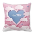 Peach skin Valentine pillow cover with heart, butterflies and I Love YOU forever text - Layered Heart Cloud Butterfly Style (2)
