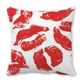 Square peach skin pillowcase featuring vibrant red lip prints for Valentines Day - Red Lips Kiss (6)
