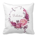 Pink watercolor floral wreath square pillowcase with Valentine script on peach skin fabric - 45x45cm / Watercolor Floral Valentine