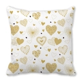 Square pillowcase with diverse gold and black heart patterns on white fabric - Gold Foil Lace Hearts