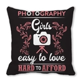 Black peach skin pillowcase with Photography Girls text and camera icon design - Photography Girls Pink White Print Style (14)