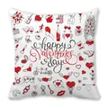 Housse de coussin avec Happy Valentine's Day et icônes romantiques rouges et noires - Style Icônes Dessinées à la Main Partout (10)