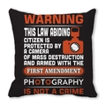Black peach skin pillowcase with First Amendment photography warning and camera icon - Warning Photography Humorous Alert Style (15)
