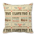 Valentinstag Kissenbezug mit I Love You Motiven in verschiedenen Sprachen und Herz-Designs - Stil 18 (Beige Vintage Mehrsprachig Ich Liebe Dich Brief)