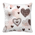 Square pillowcase featuring artistic brown heart patterns on a soft white background - Watercolor Polka Dot Hearts