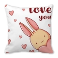 White peach skin pillowcase with a cute pink bunny and 'love you' heart pattern - 45x45cm / Pink Long-eared Rabbit Love You Style (17)