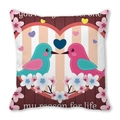 Peach skin pillowcase with romantic birds, heart patterns and my reason for life quote - 45x45cm / Dark Blue Pink Birds Wood Texture Style (18)