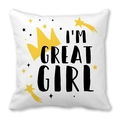 Fodera per cuscino bianca con testo 'I'M GREAT GIRL', corona gialla e stelle - I'M GREAT GIRL (15)
