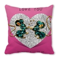 Pink peach skin pillowcase with silver heart and emerald textured mice design - 45x45cm / Deep Pink Rhinestone Heart Gemstone Mouse Style (20)