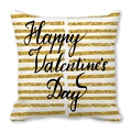 Federa bianca con strisce glitterate dorate e scritta decorativa per San Valentino - Sfondo Bianco Strisce Glitter Oro Happy Valentine (17) / 45x45cm
